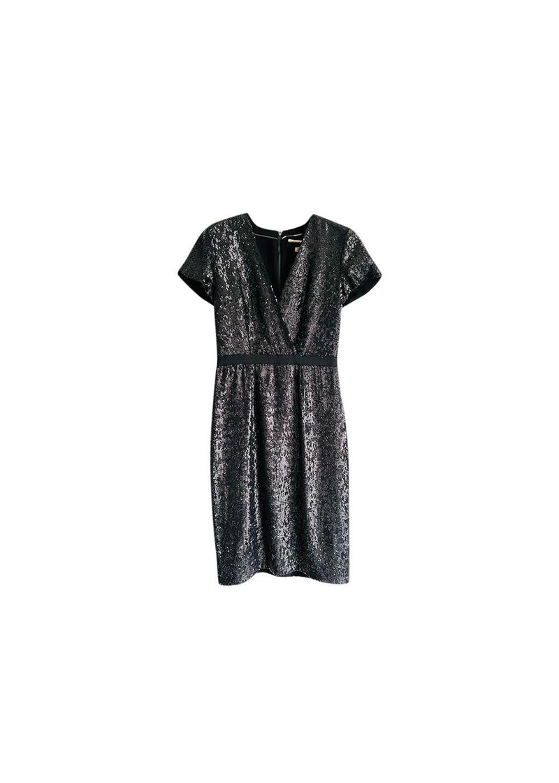 black sequinned crossover dress