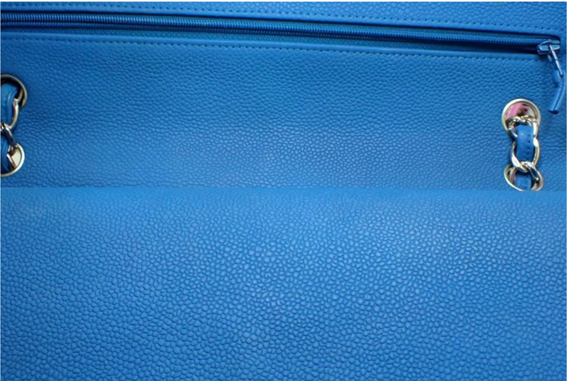 Chanel Bright Blue Double Flap Bag With Silver Hardware