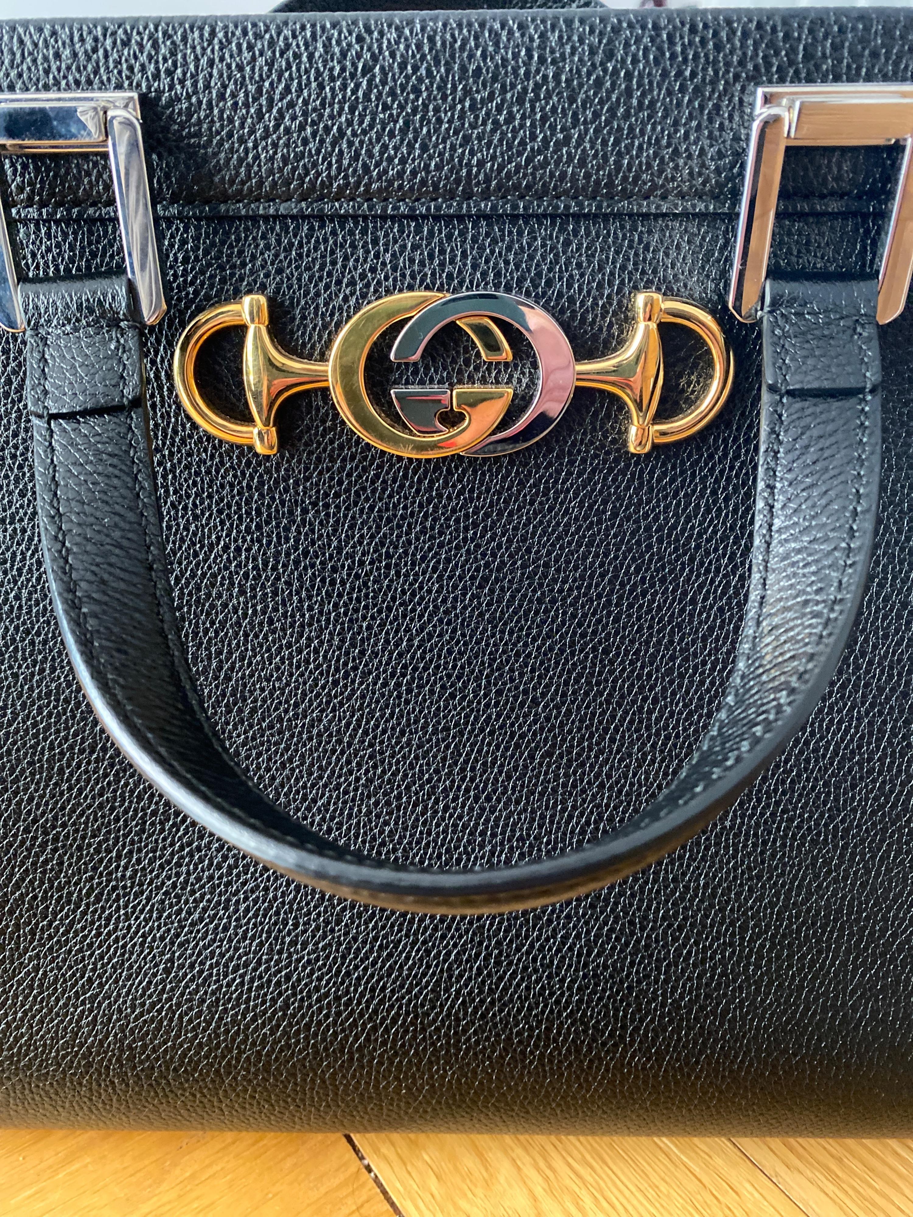 Gucci Black Leather Zumi Top Handle Tote