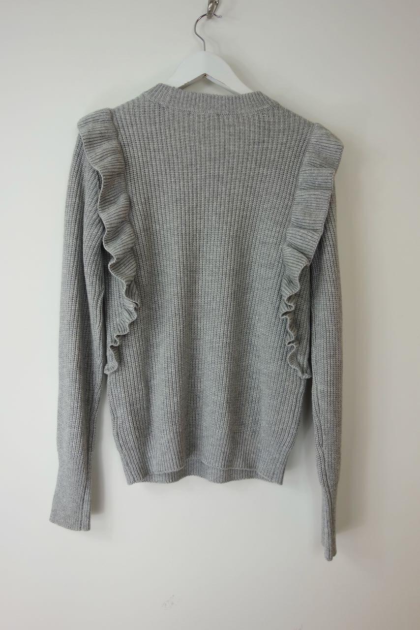 grey ribbed frilled shoulder jumper