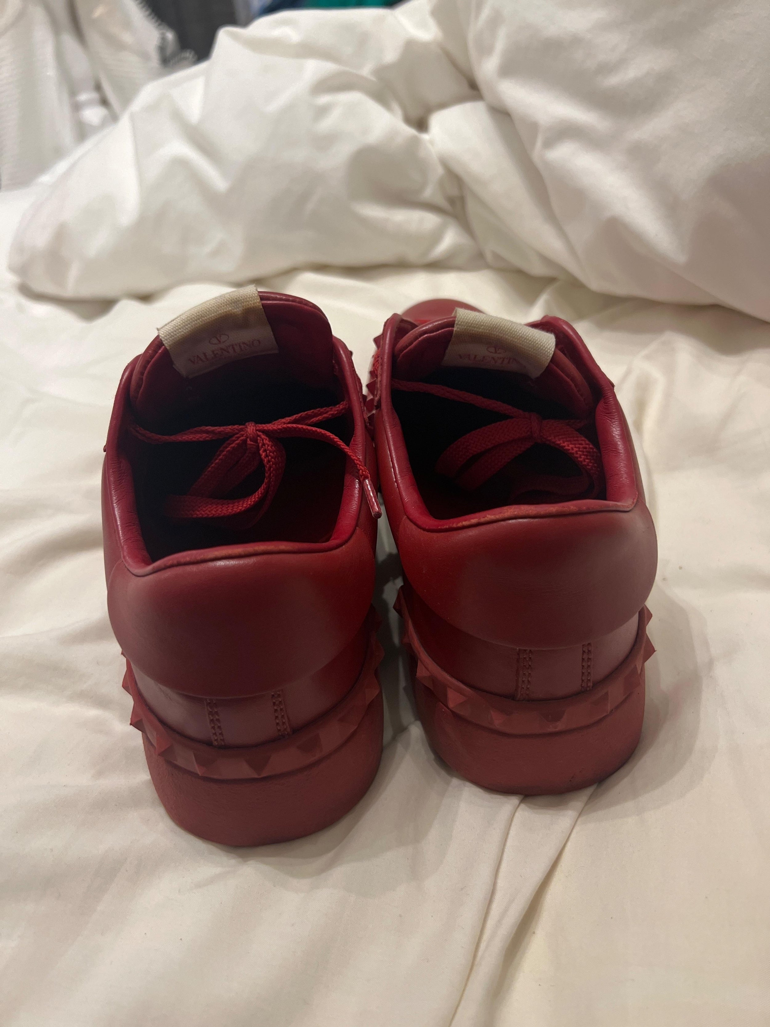 Red leather Rockstud 11 Untitled trainers