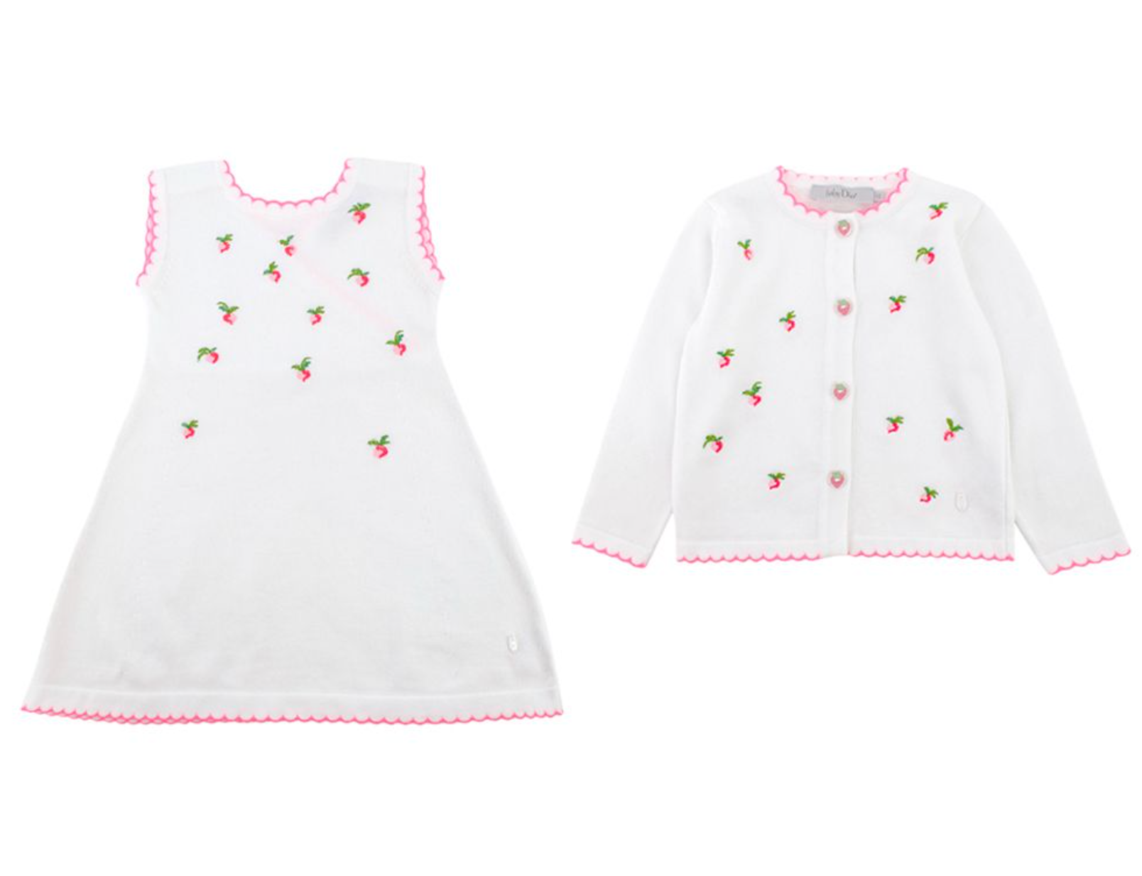 Baby Dior White & Pink Strawberry Embroidery Cardigan and Dress Set