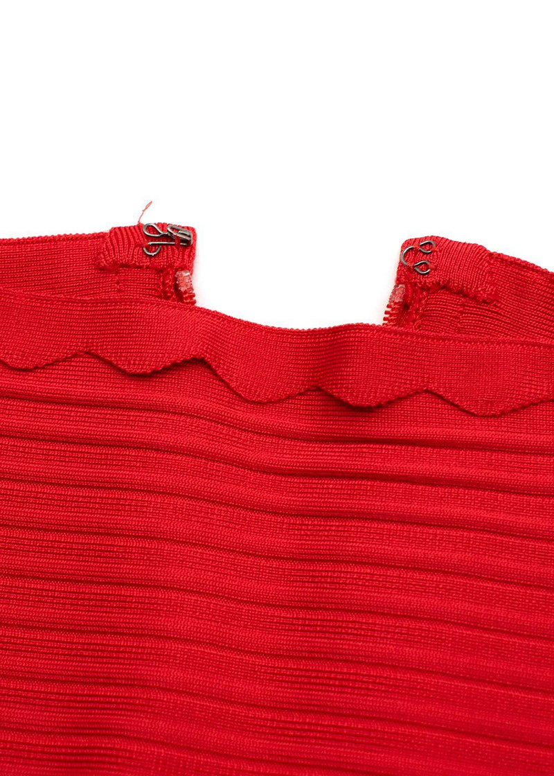 Red Stretch Knit Bandage Skirt with Scalloped Hem