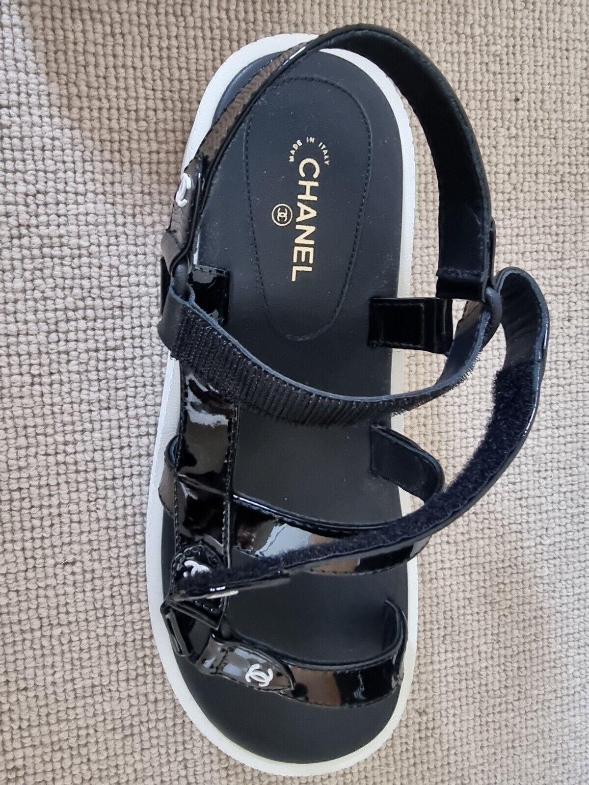 Chanel Black Patent Dad Sandals