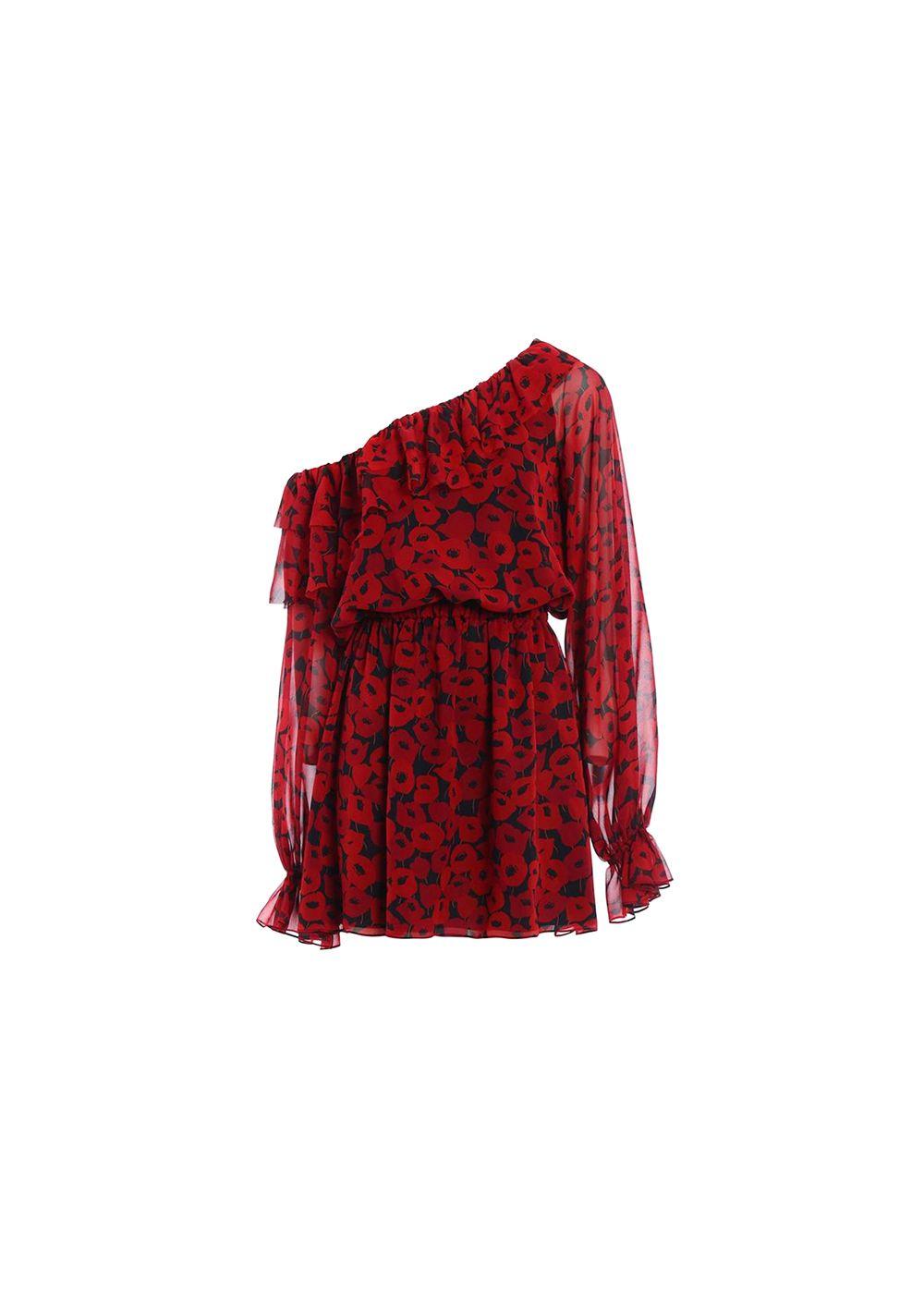 One-shoulder Floral-print Silk-georgette Mini Dress