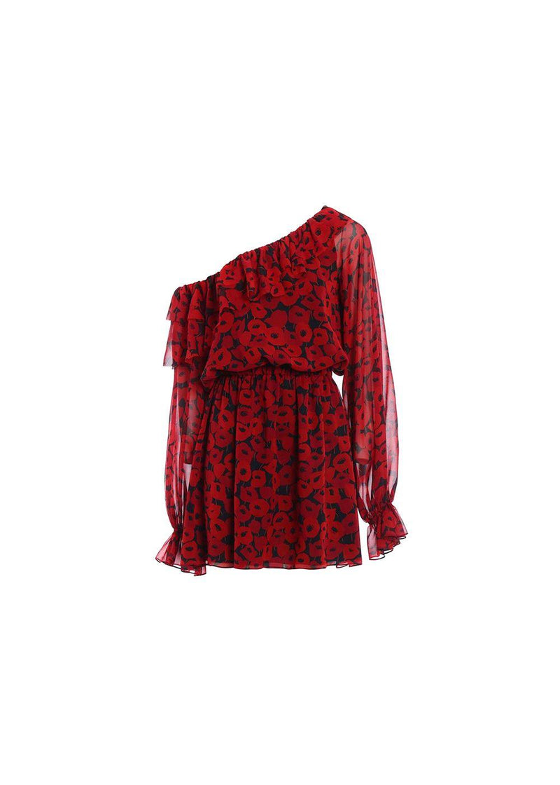 One-shoulder Floral-print Silk-georgette Mini Dress