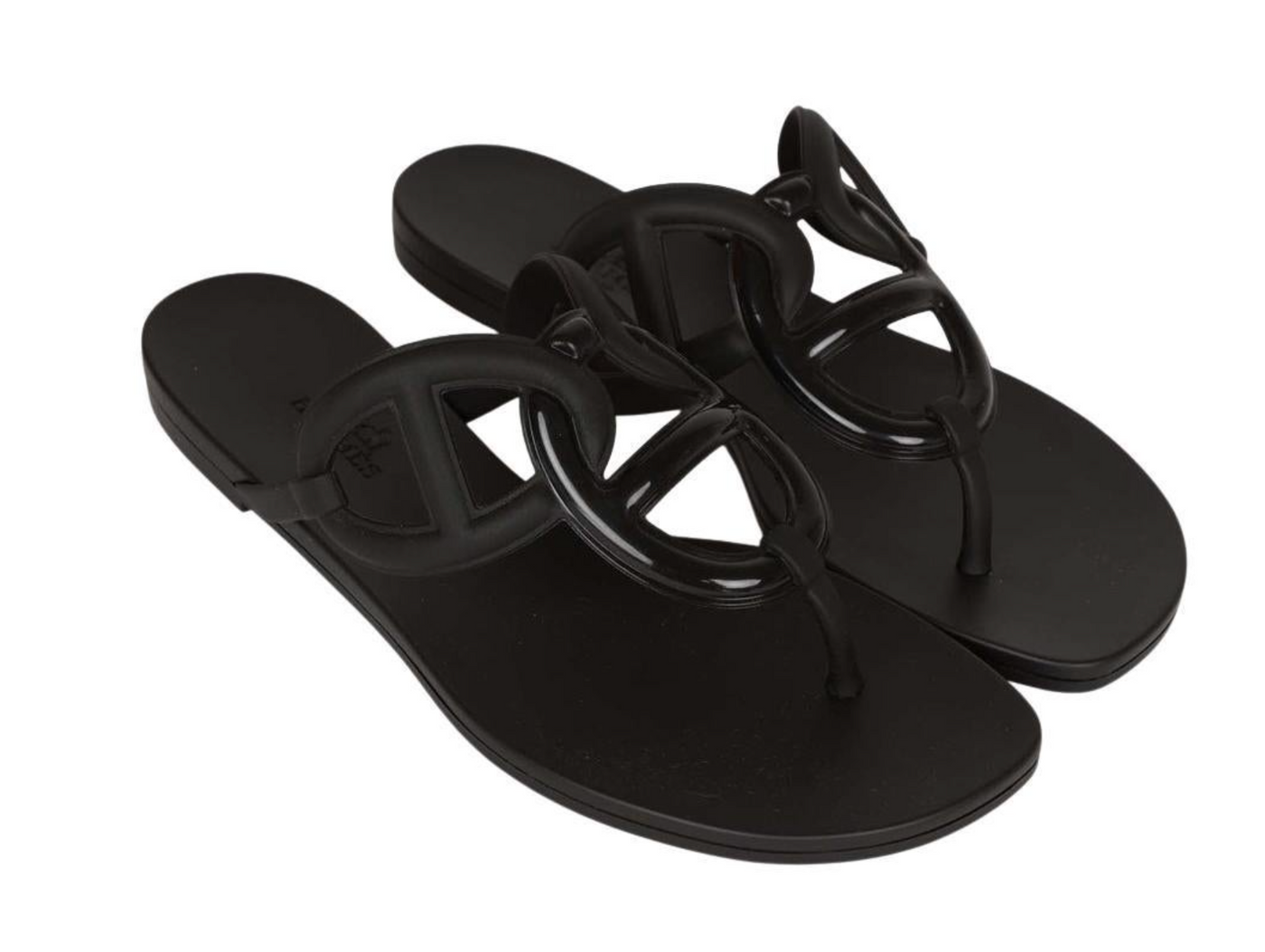 Hermes Black Rubber Egerie Sandals
