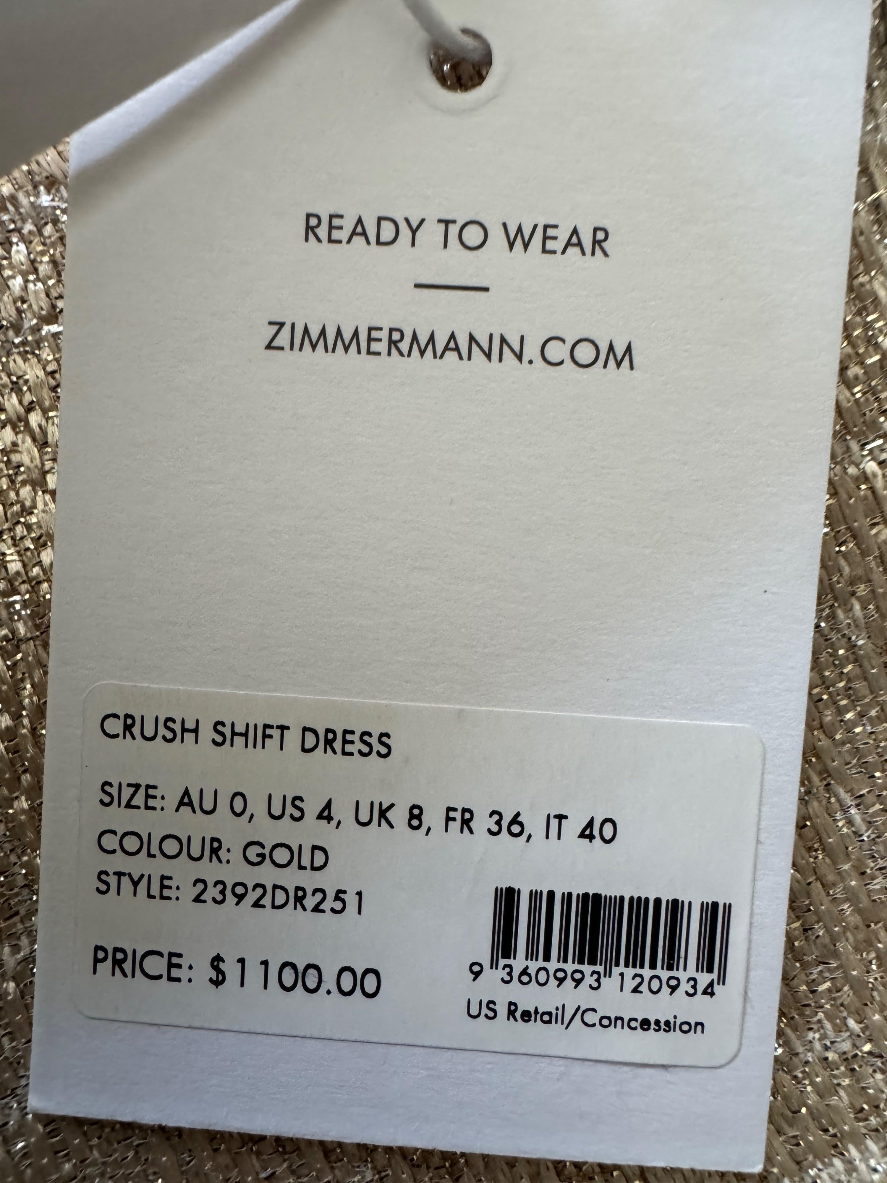 Zimmearmann Gold Crush Shift dress
