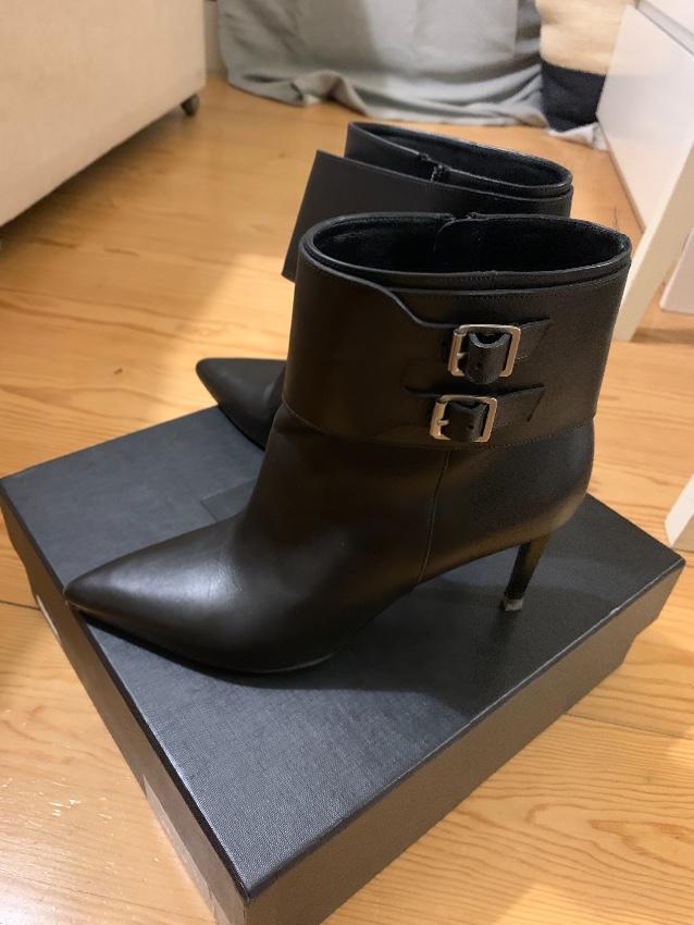 Saint Laurent Black Leather Wrap Buckle Ankle Boots