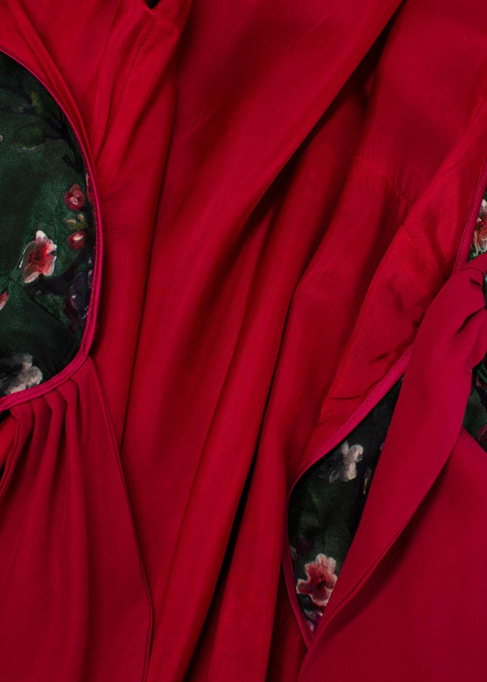 F.R.S Dark Green Botanical Printed Satin Robe Dress