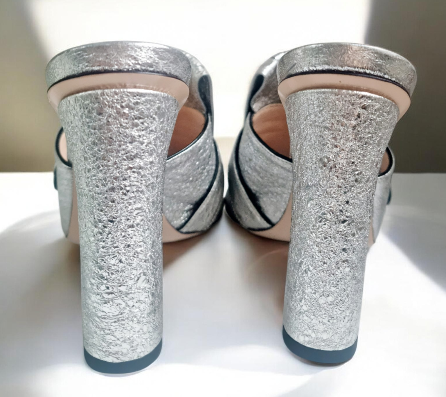 Gucci Silver Heeled Mules