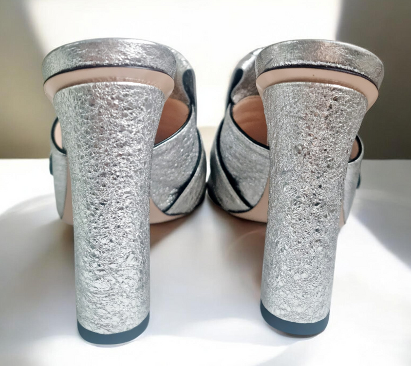 Gucci Silver Heeled Mules