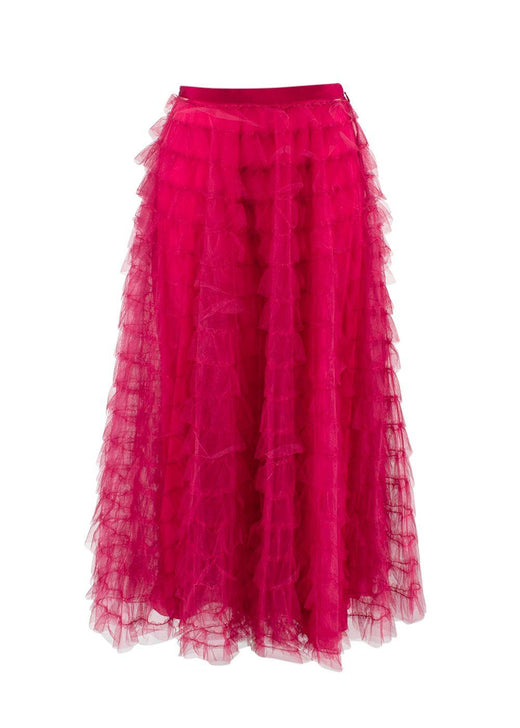Christian Dior Raspberry Ruffled Tulle Midi Skirt