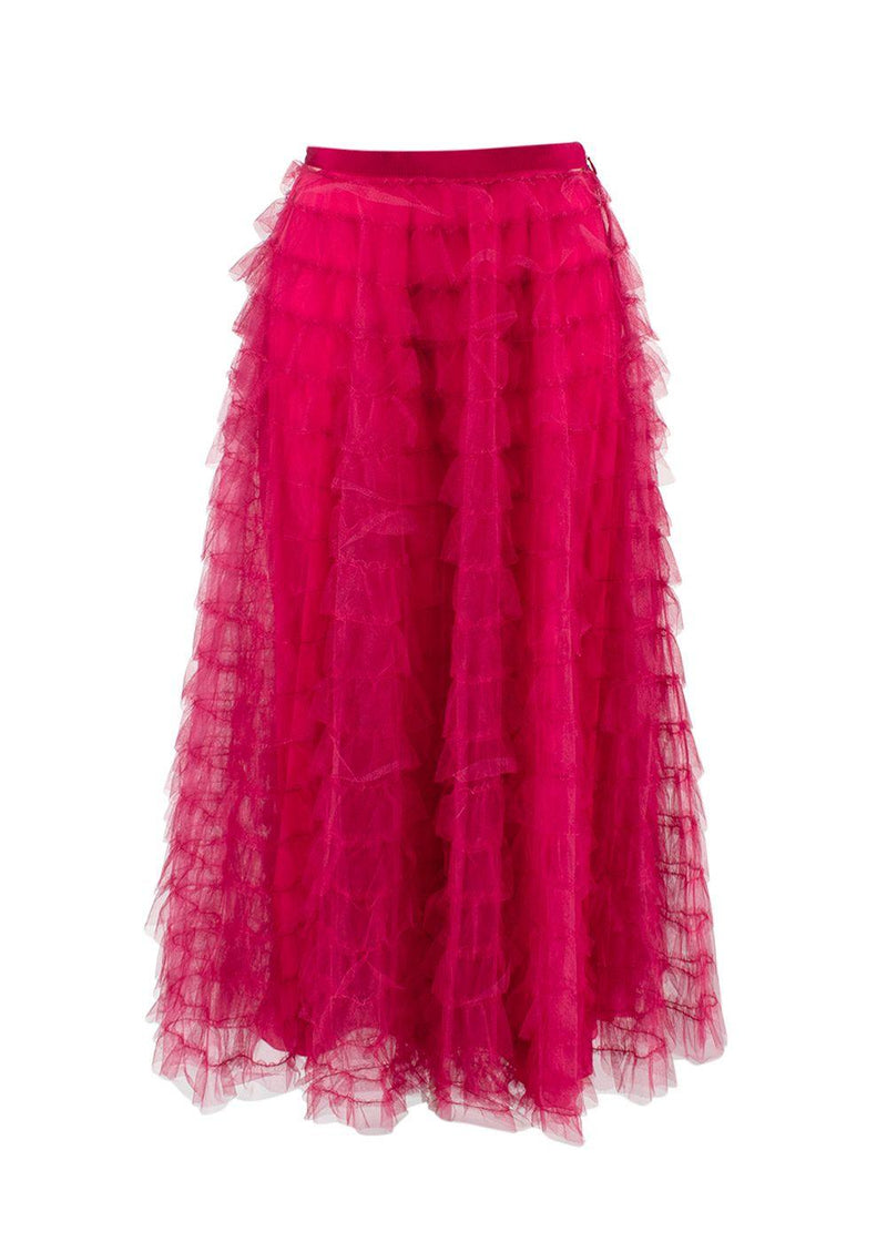 Christian Dior Raspberry Ruffled Tulle Midi Skirt