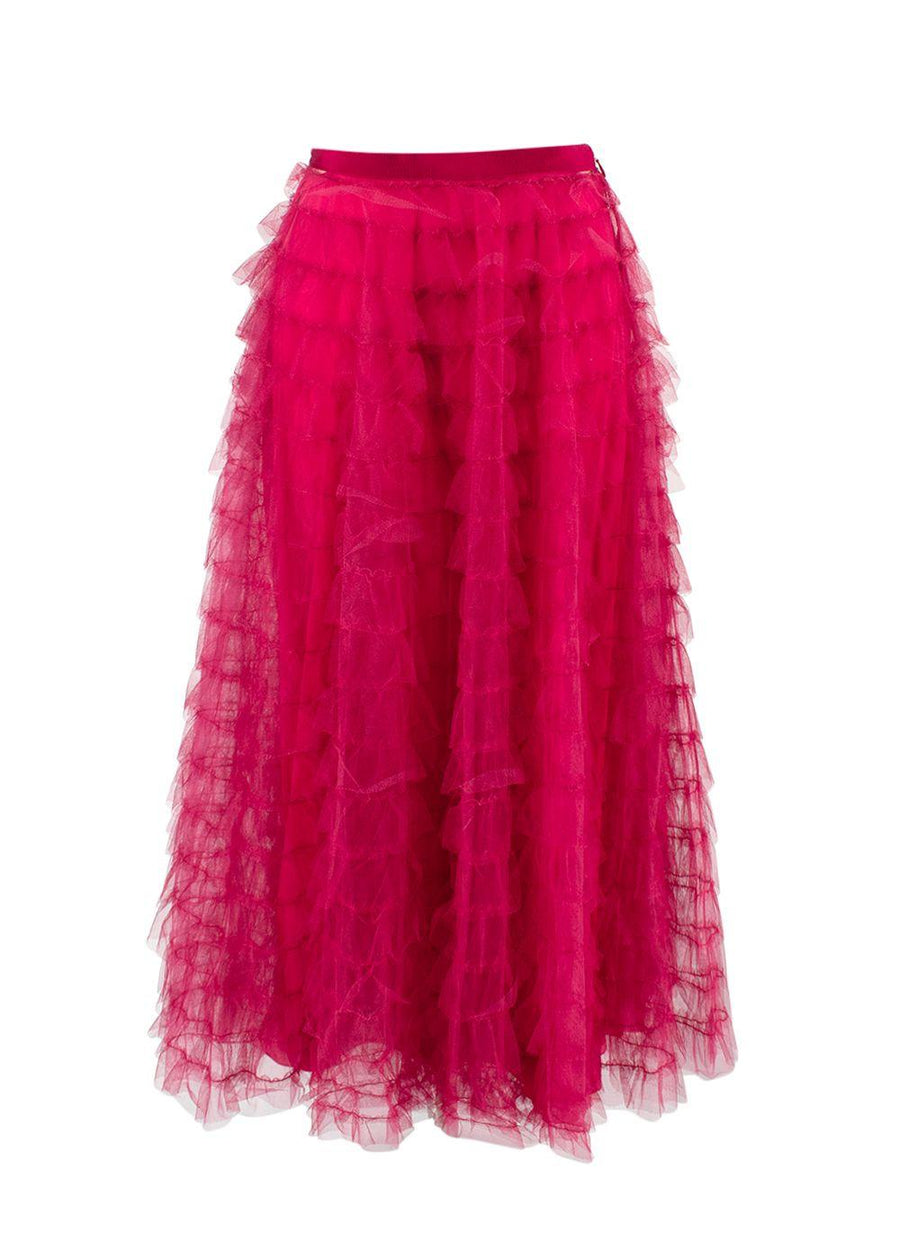 Christian Dior Raspberry Ruffled Tulle Midi Skirt