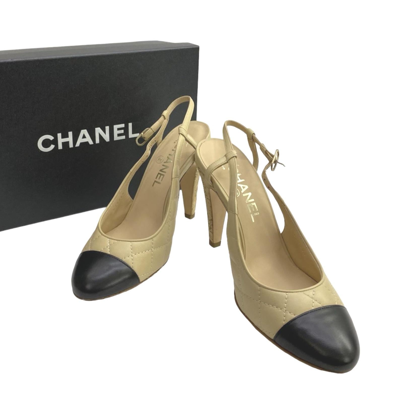 Chanel Beige Lambskin Cork Slingback Heels