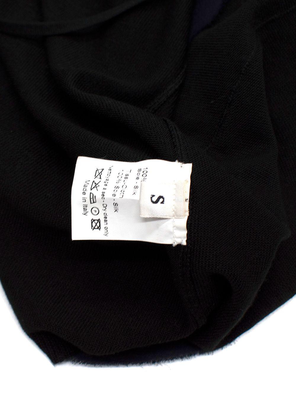 Lanvin Black and Navy Wrap Blouse with Frill Detail