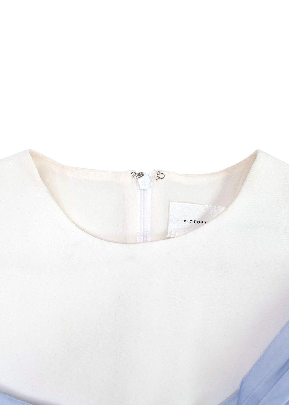 Victoria Beckham White and Blue Striped Ruched Mini Dress