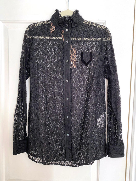Black lace frill collar shirt