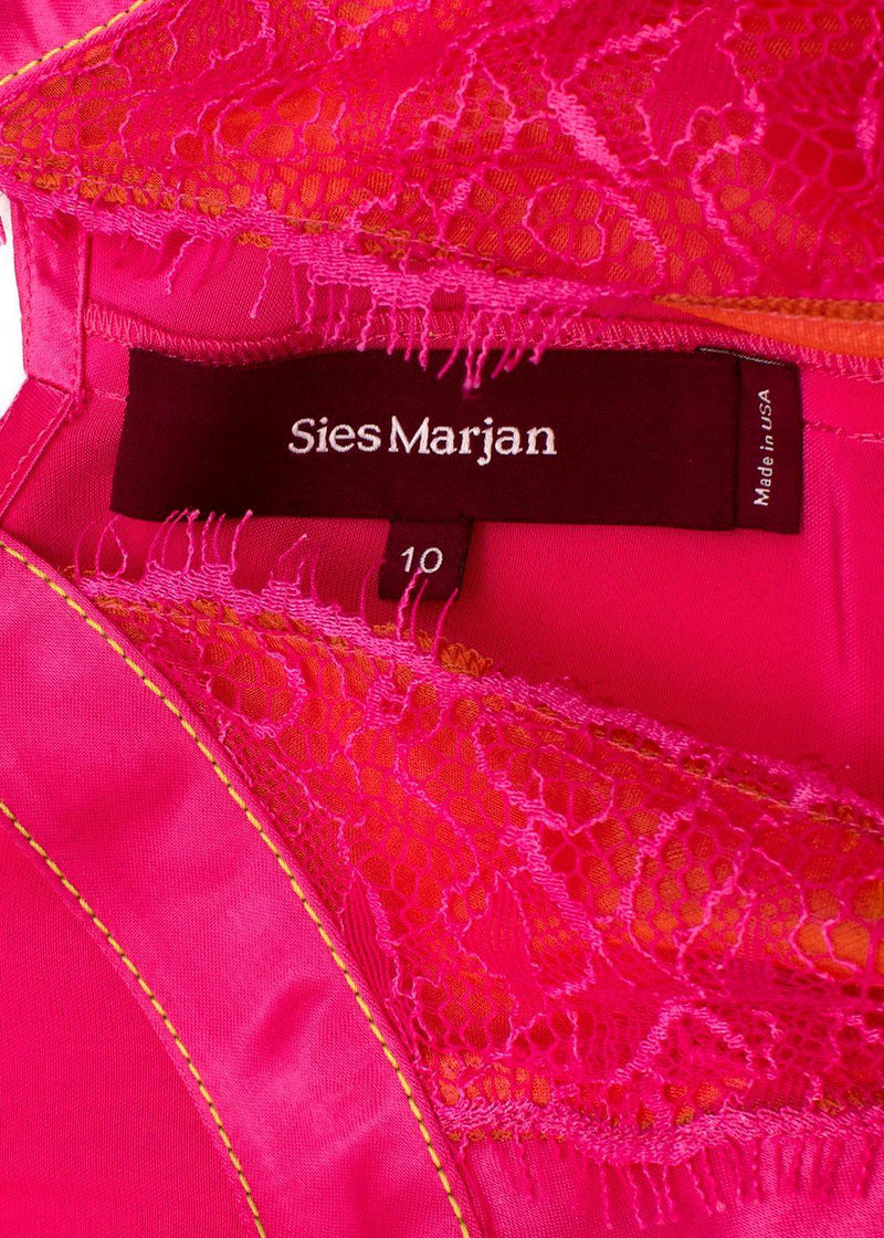 Sies Marjan Lace & Buckle Detail Pink & Orange Satin Midi dress