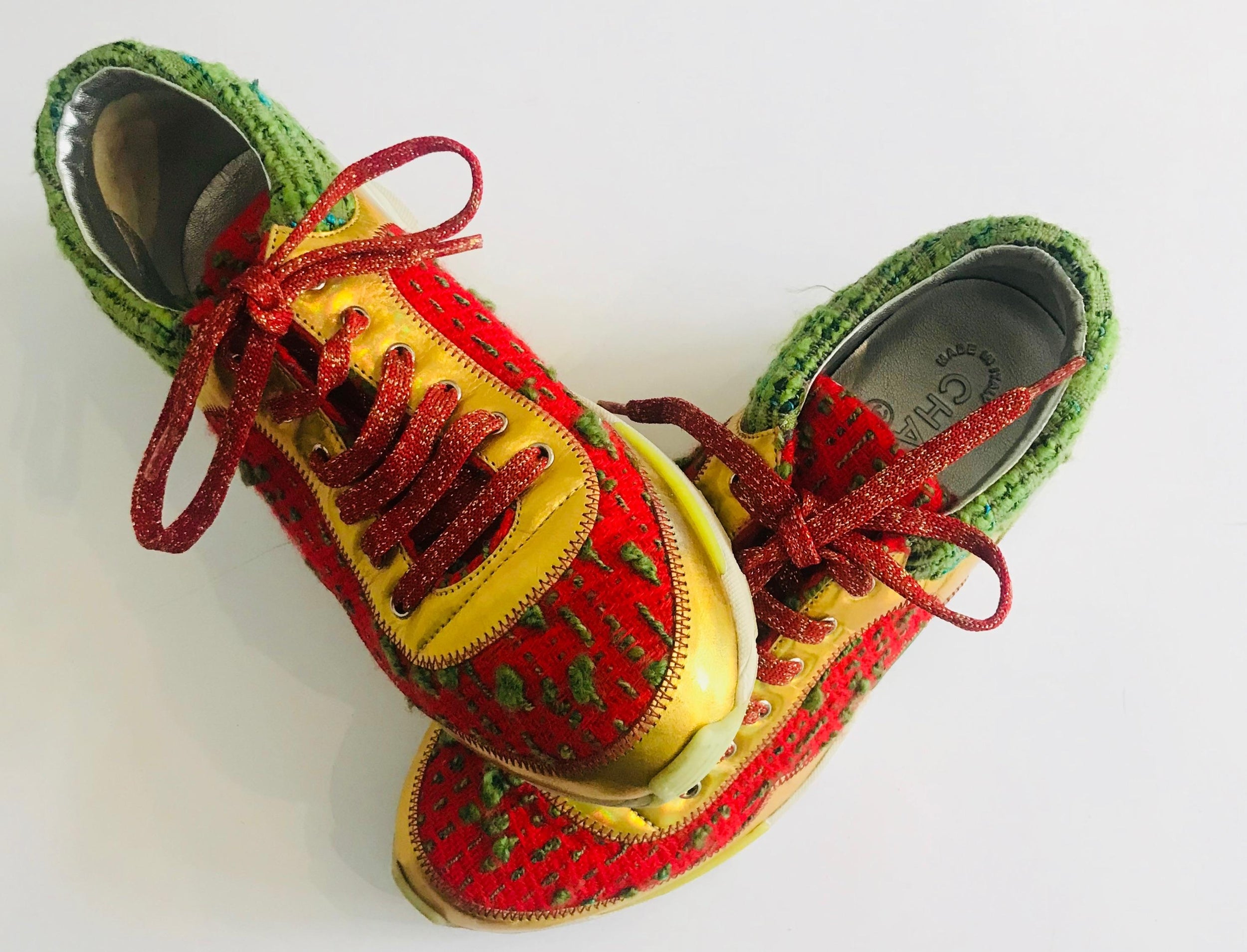 Multicoloured tweed & leather CC Sneakers