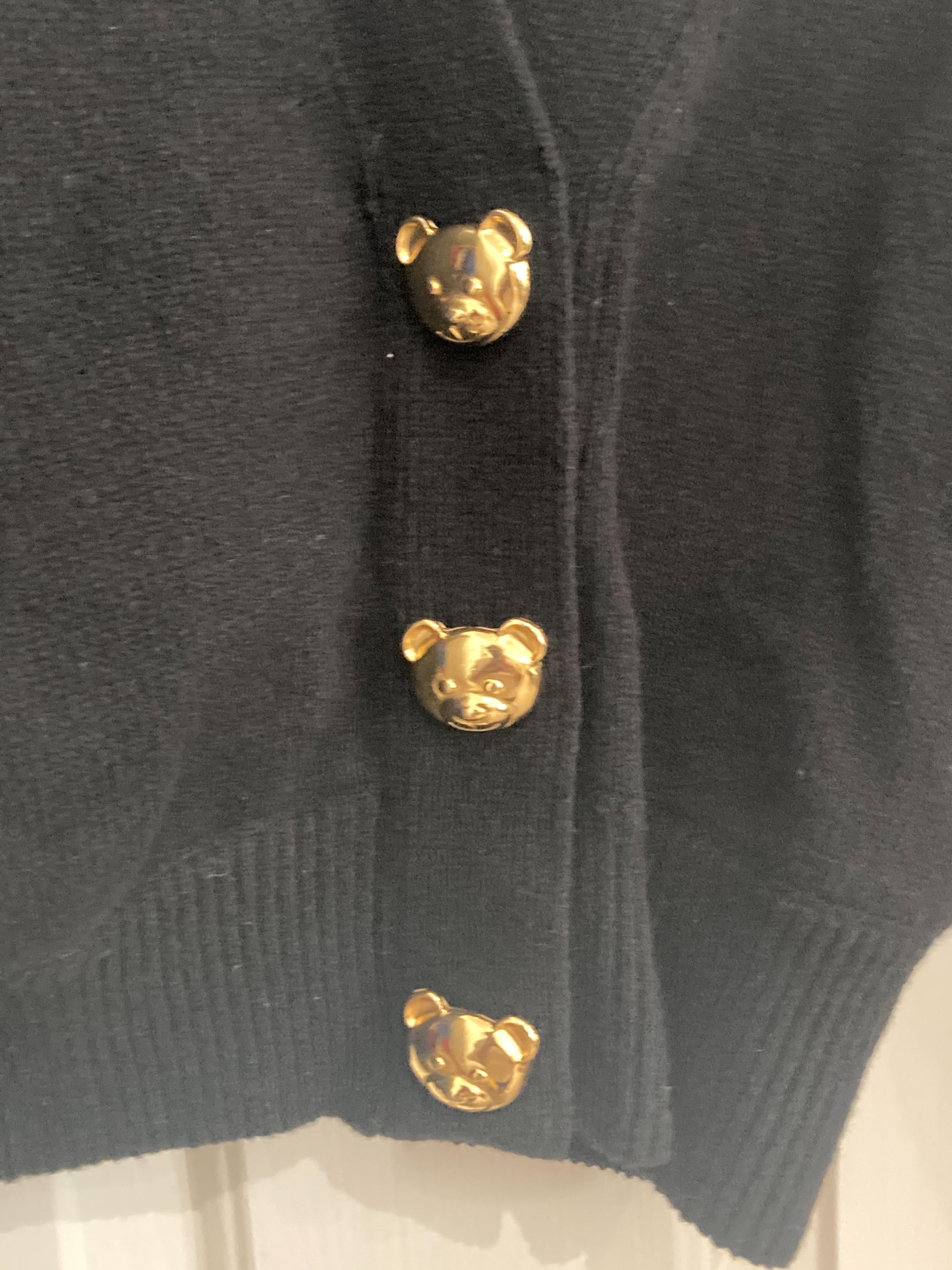 Black Cashmere & Wool Teddy Button Cardigan