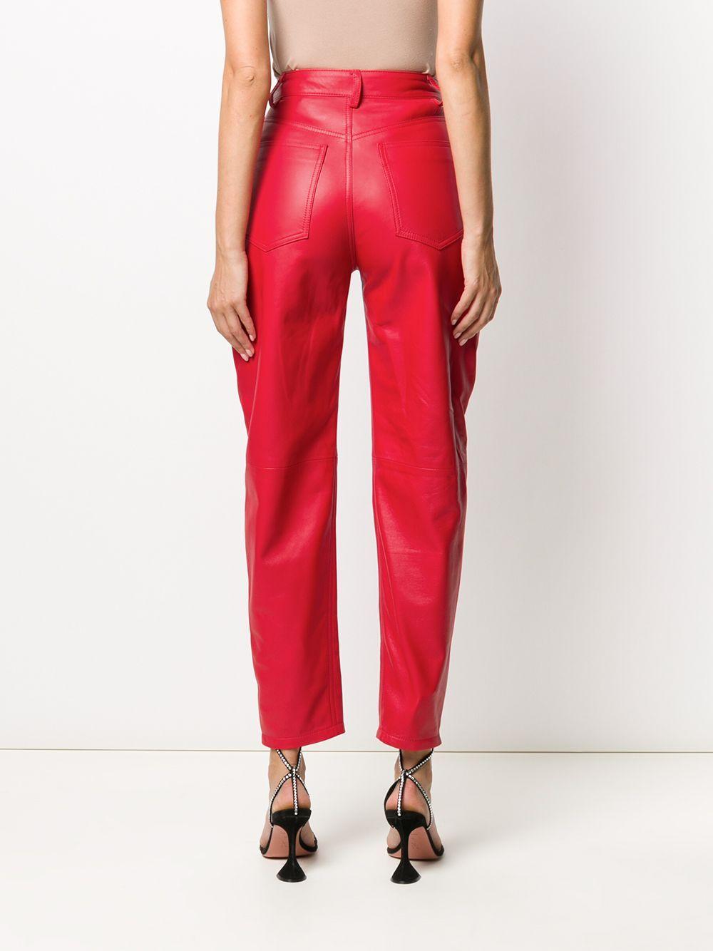 Red High Waisted Leather Pants
