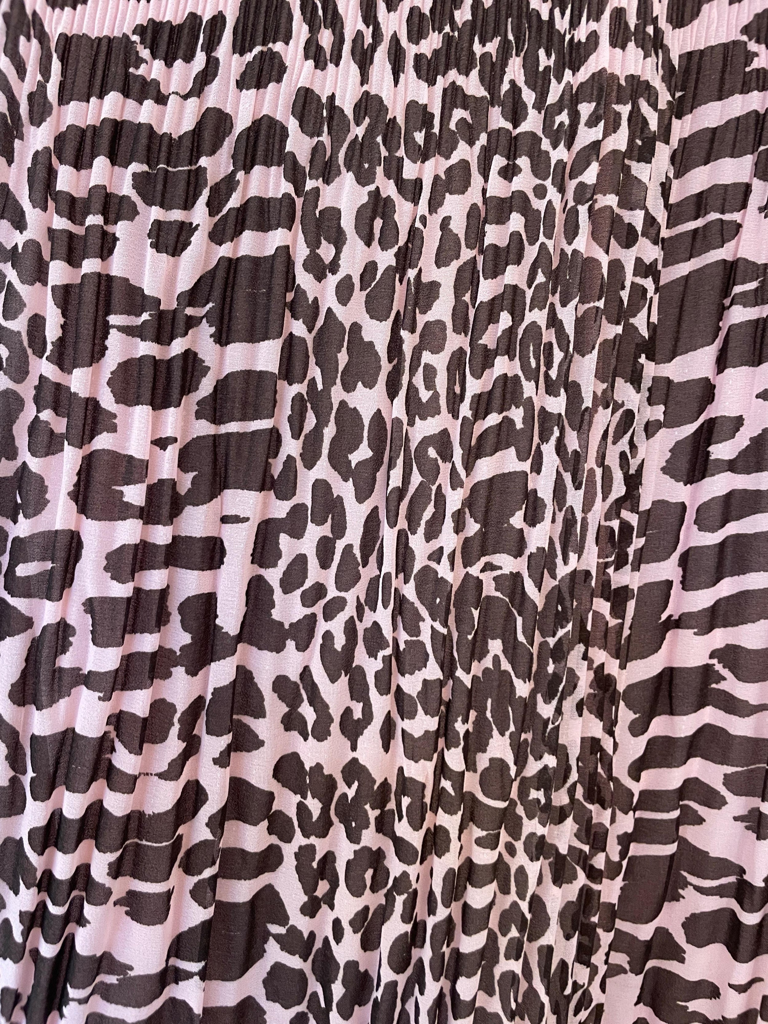 Pink Leopard Printed Georgette Mini Dress