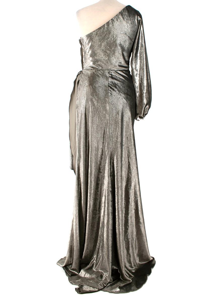 Maria Lucia Hohan Amaris Khaki Lurex Velvet One Shoulder Gown