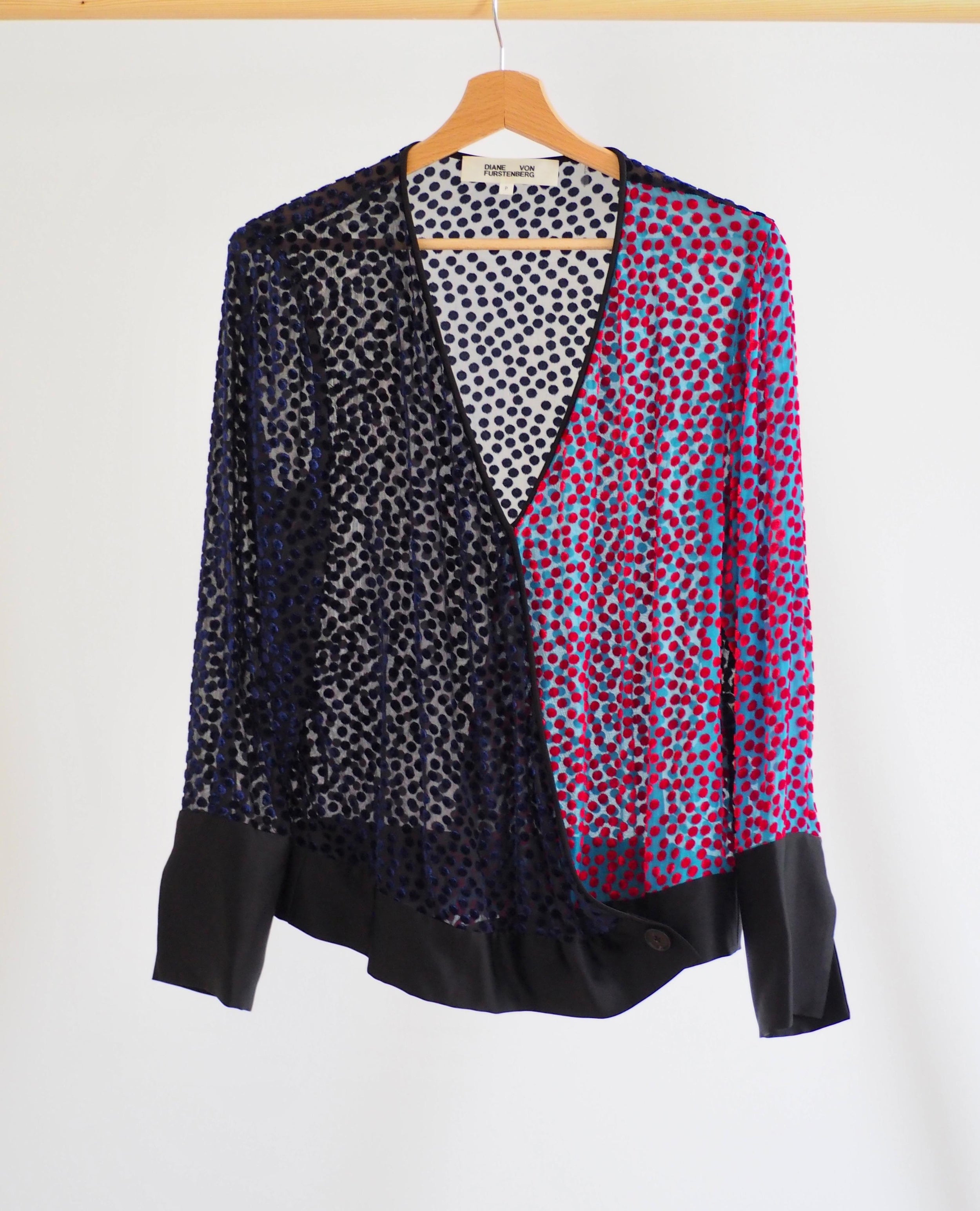 Multicolour Polka Dot Devore Velvet Blouse