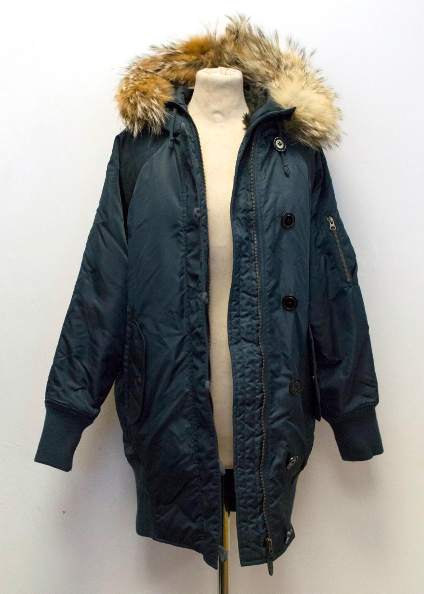 I. Spiewak & Sons Padded Navy Jacket with Coyote Fur Trim