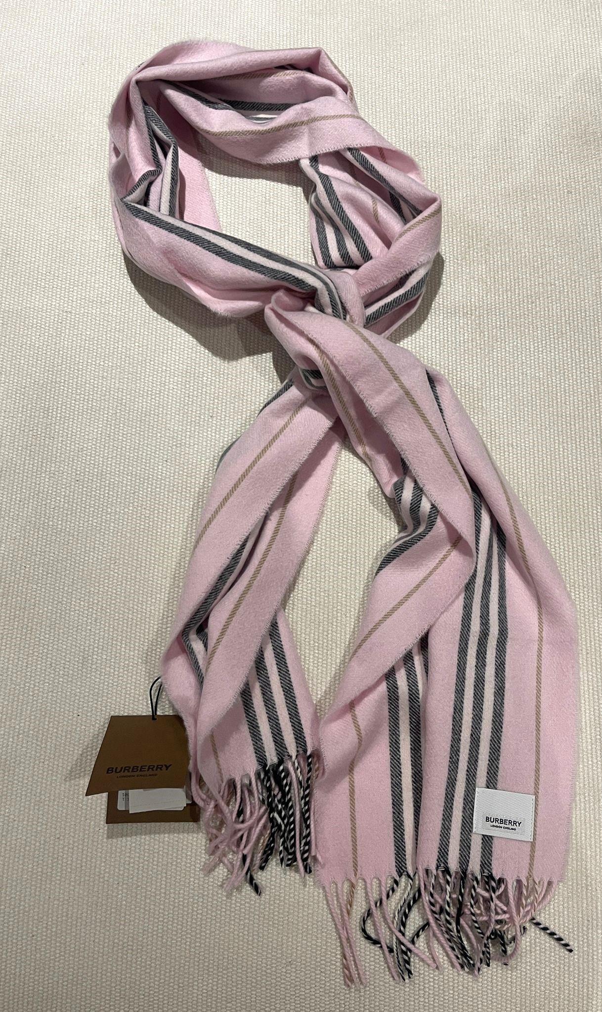 Burberry Cashmere Blend Pink Striped Scarf