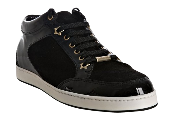 Jimmy Choo Black Suede and Patent Leather Miami Trainers