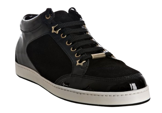 Jimmy Choo Black Suede and Patent Leather Miami Trainers