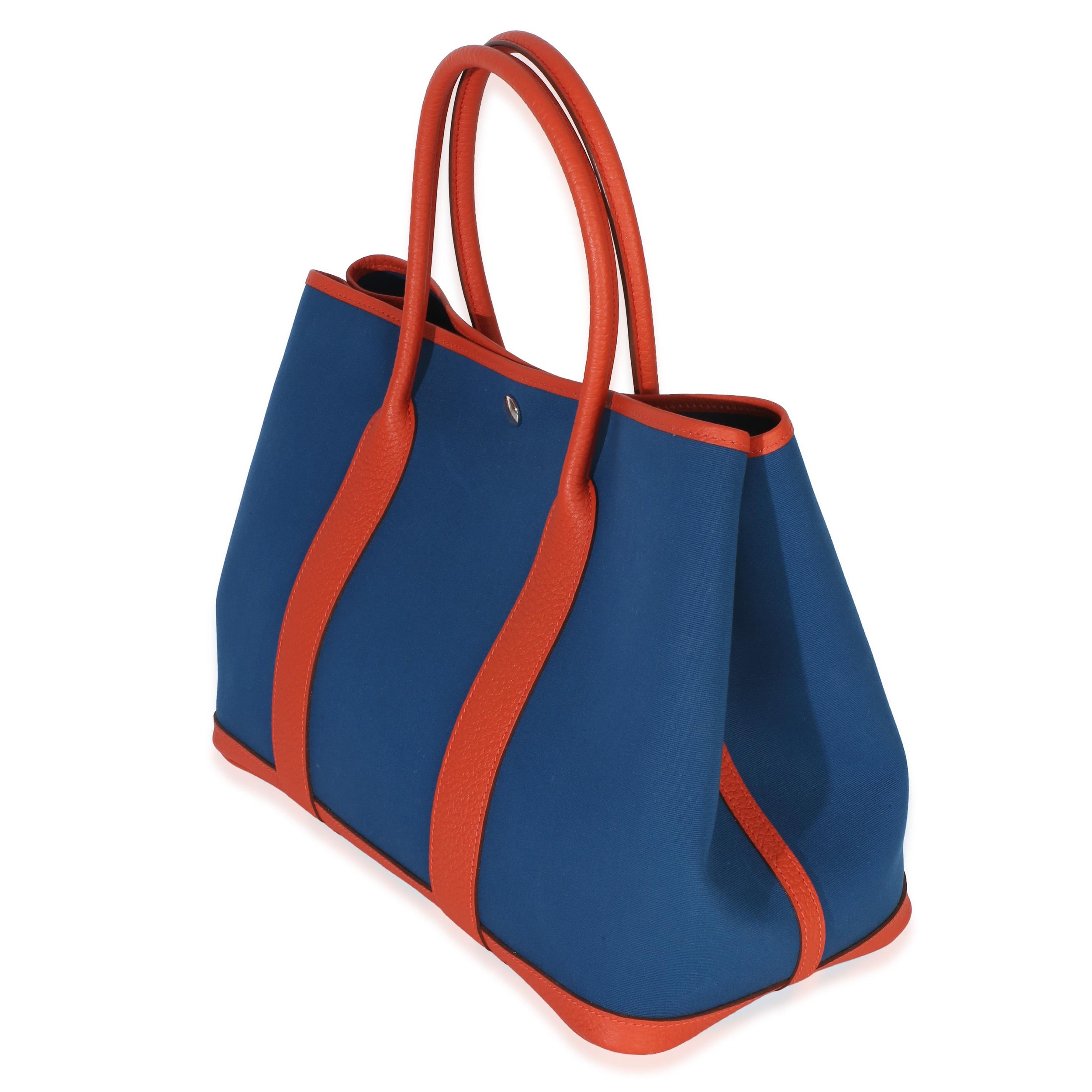 Hermès Bleu Outremer Capucine Toile Officier Vache Country Garden Party 36 PHW