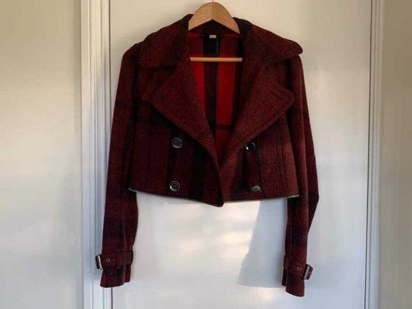 Burberry Brit Burgundy/Black Convertible High Neck Jacket