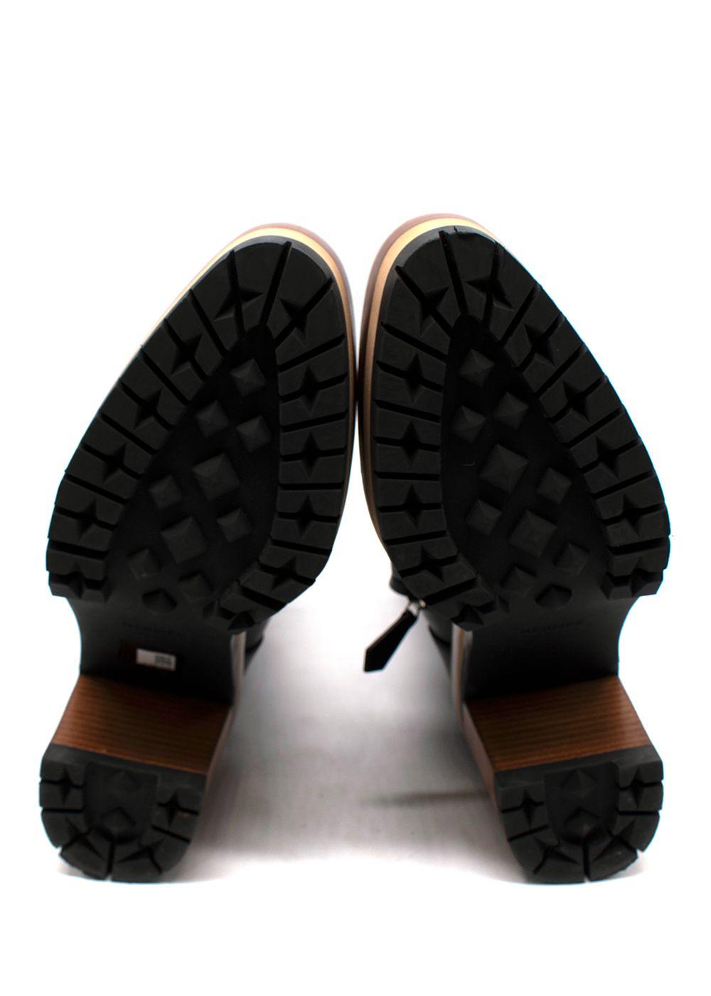 Hermes Black Leather Lace Up Platform Boots
