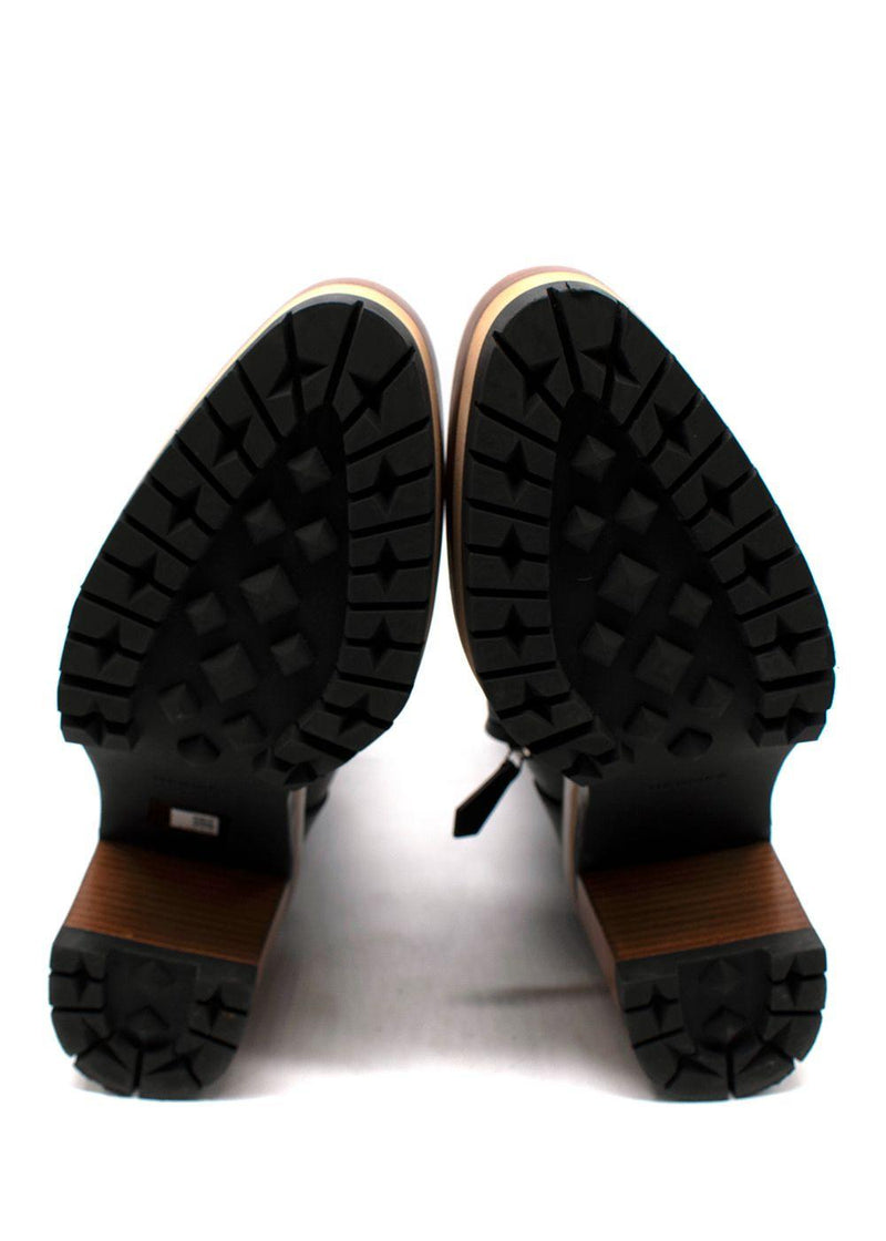 Hermes Black Leather Lace Up Platform Boots