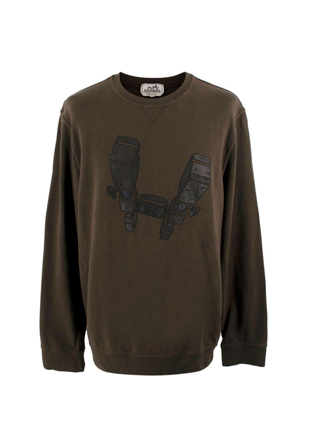 Hermes Brown Crewneck Sweatshirt with Leather Detail