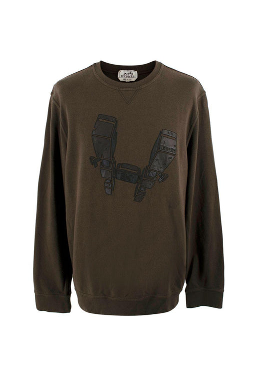 Hermes Brown Crewneck Sweatshirt with Leather Detail