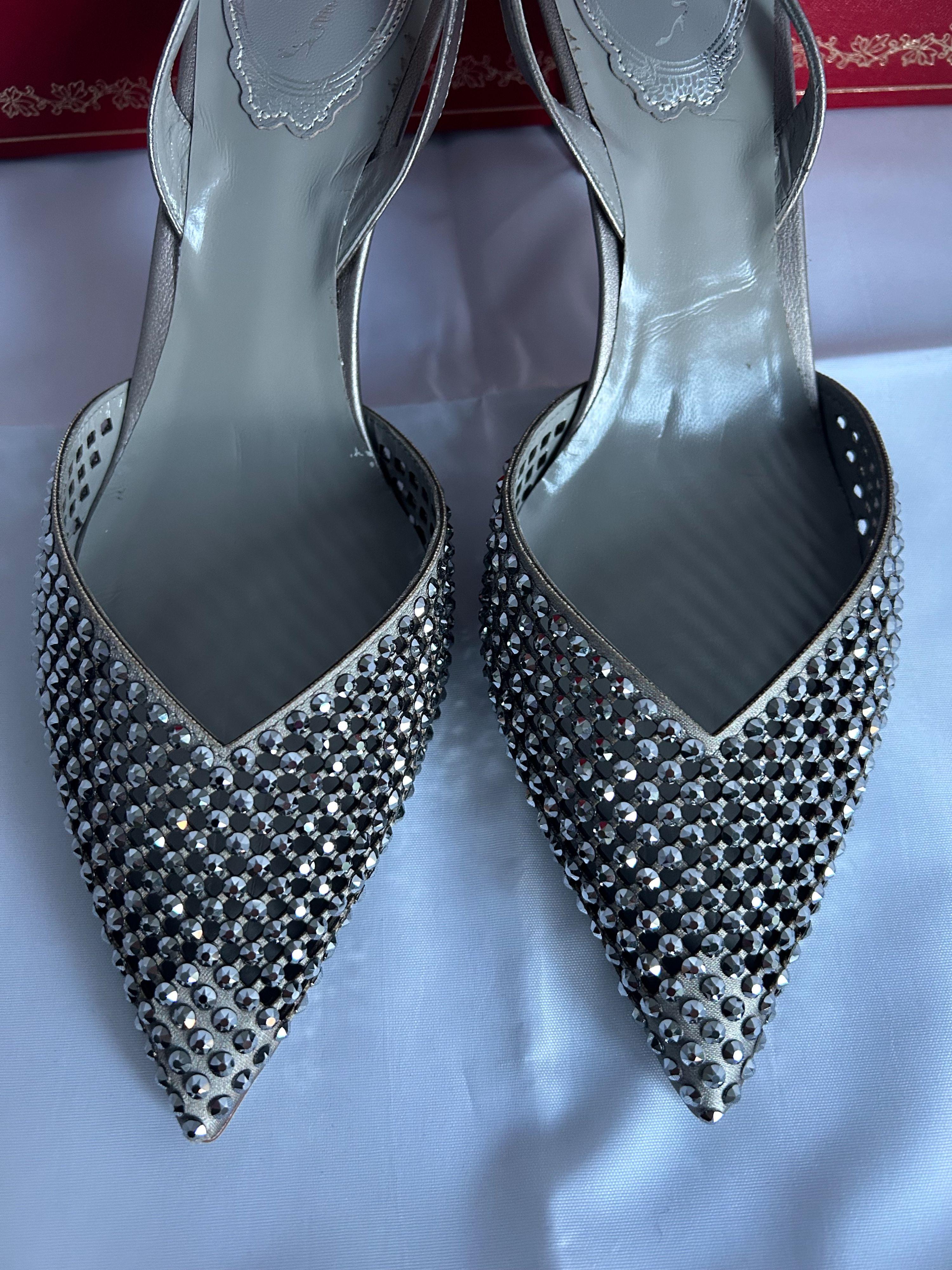 Rene Caovilla Silver Crystal Embellished Pumps