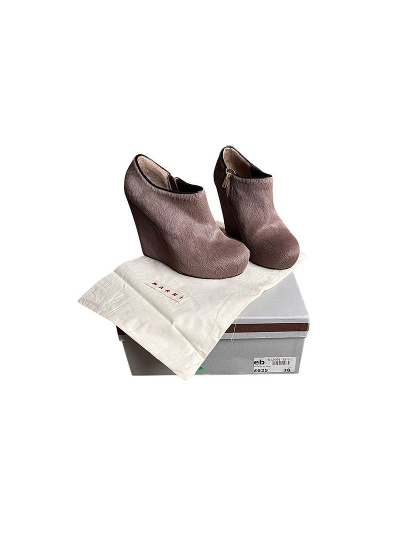 Fawn Calf Hair Wedge Ankle Boots