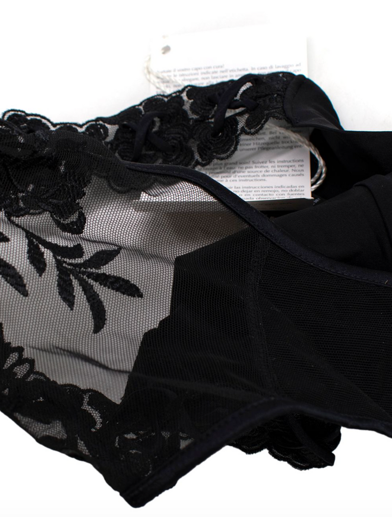 La Perla Zephyr Brazilian Brief in black Lycra with embroidered tulle