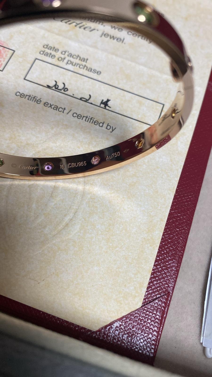 Cartier Rainbow Gem Yellow Gold Love Bracelet Size 16