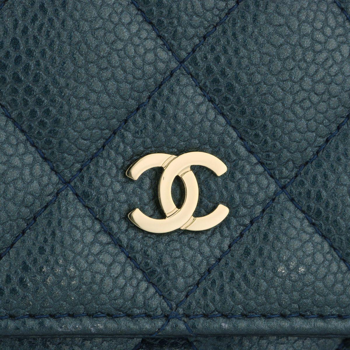 Chanel Teal Caviar Leather Wallet on Chain