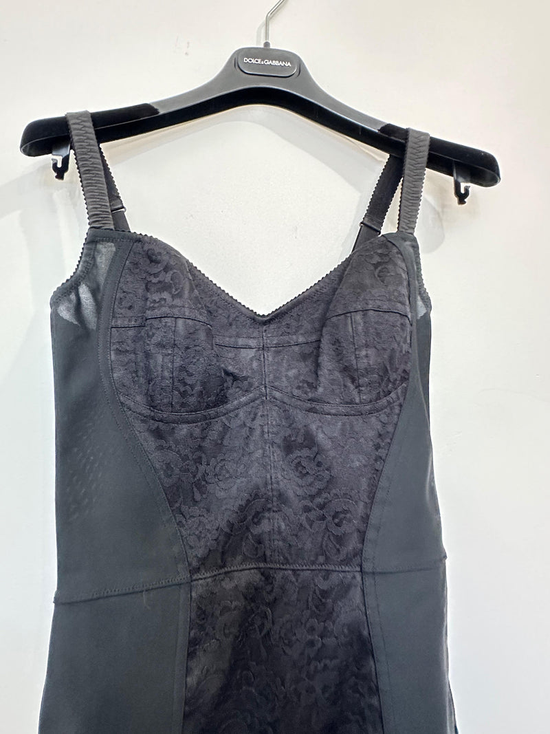 Lace-paneled bustier dress