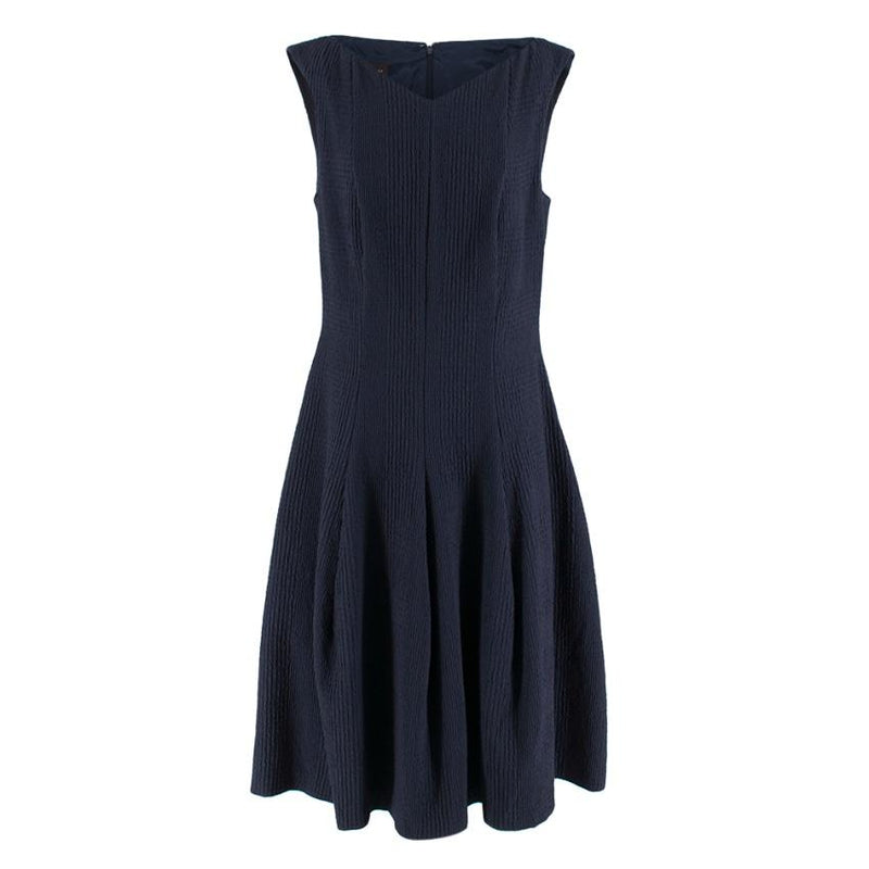 Talbot Runhoff Navy Jacquard Sleeveless A-line dress
