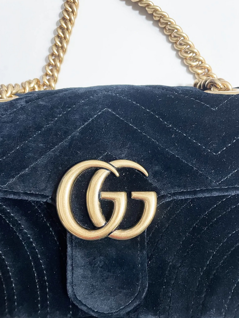 Gucci Black Velvet Marmont Chain Flap Bag