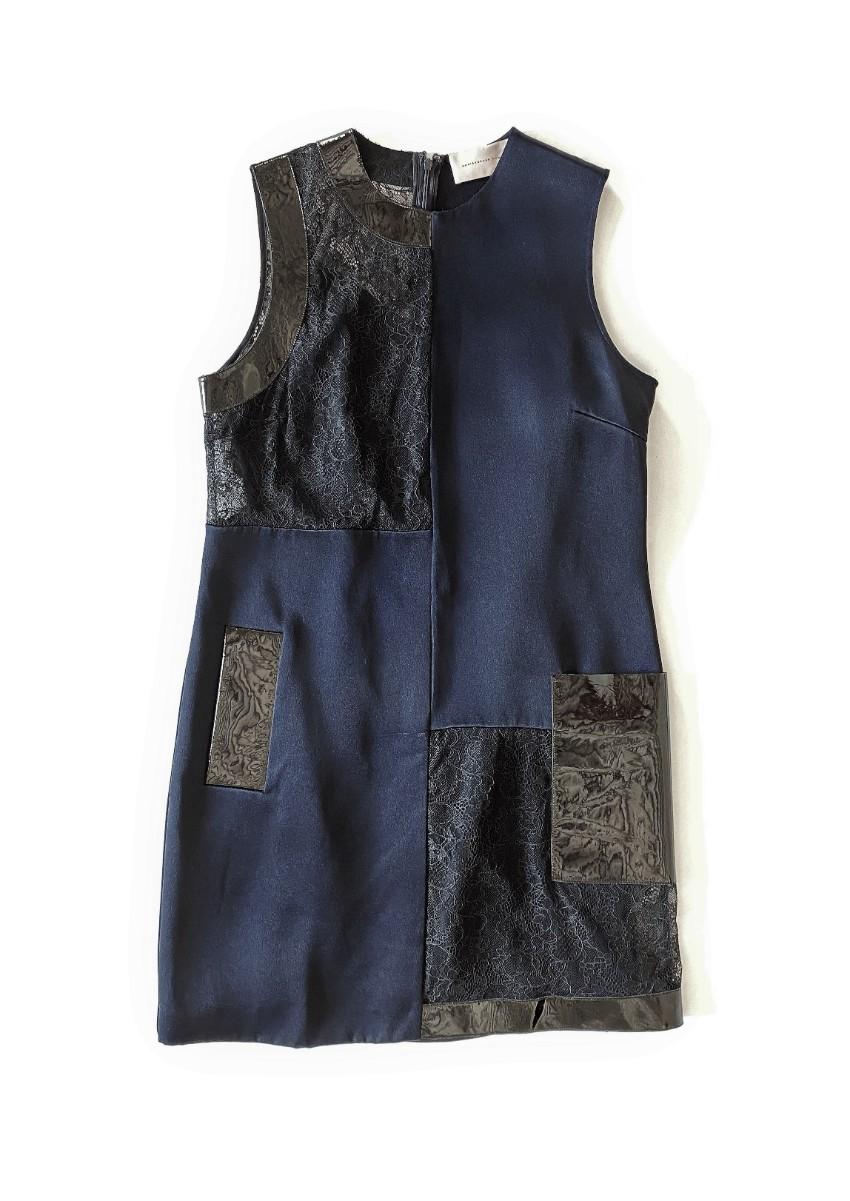 Christopher Kane Colour Block Lace & Leather Panelled Sleeveless Dress