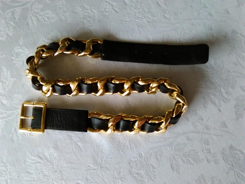 Chanel Vintage Gold Plated Leather Chain Belt